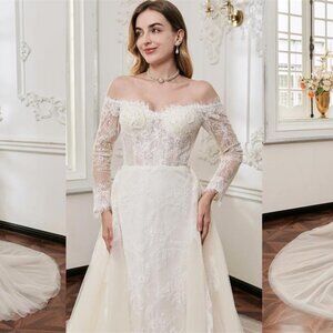 Darius Cordell - WT4883 - long sleeve off the shoulder lace wedding dress